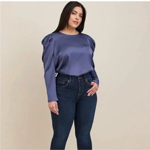 NWT TORRID BLUE SATIN PUFF LONG SLEEVE BLOUSE 3X